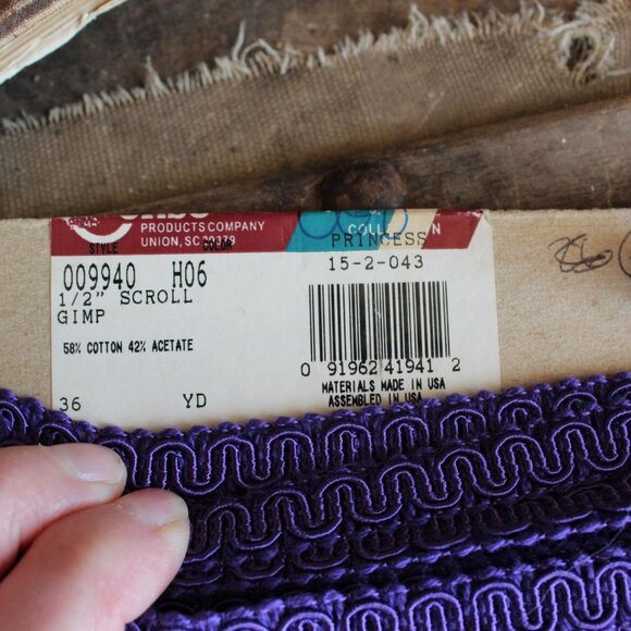 Vintage 1990s Purple Gimp Trim, Conso 1/2" Wide Scroll, 3 yards, Sewing Or Craft - Picture 7 of 10